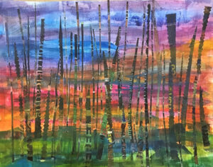 Winter Sunset, Mixed Media-Watercolor & Collage by Elizabeth Shumate, 11in x 14in, $225 (July 2020)