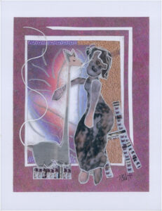 Emotional Support Animal, Mixed Media Collage by Teresa Blat, 7in x 5.5in, $120 (August 2020)
