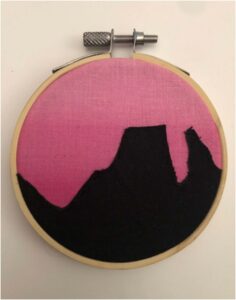 Pink Sunset, Fiber by Mary Johnson-Mason, 3in x 3in, $75 (August 2020)