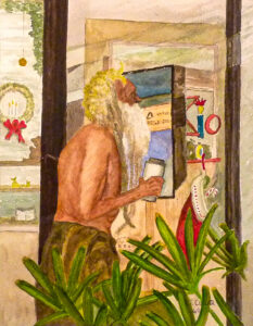 Window Shopper, Watercolor by Taylor Cullar, $100 (Aug. 2020-Jan. 2021 CBTC)