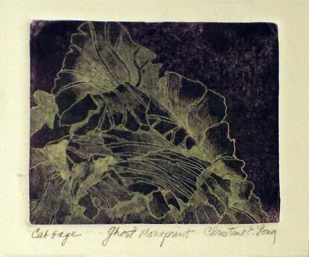 HONORABLE MENTION: Cabbage, Monoprint Ghost by Christine E. Long, 5in x 6in, $190 (September 2020)