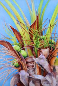 Coconut Tree, Watercolor by Lizabeth Castellano-King, 22in x 15in, $750 (September 2020)