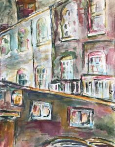 Side Street, Watercolor on Paper by Elizabeth Shumate, 14in x 11in, $225 (September 2020)