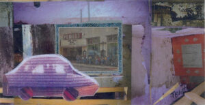 Old Town, Mixed Media Collage by Teresa Blatt, 5in x 9.75in, $189 (October 2020)
