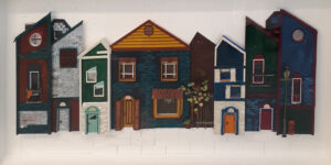 Side Street U.S.A, Paper Construction by Katharine K. Owens, 19in x 38in x 3in, $3995. (October 2020)