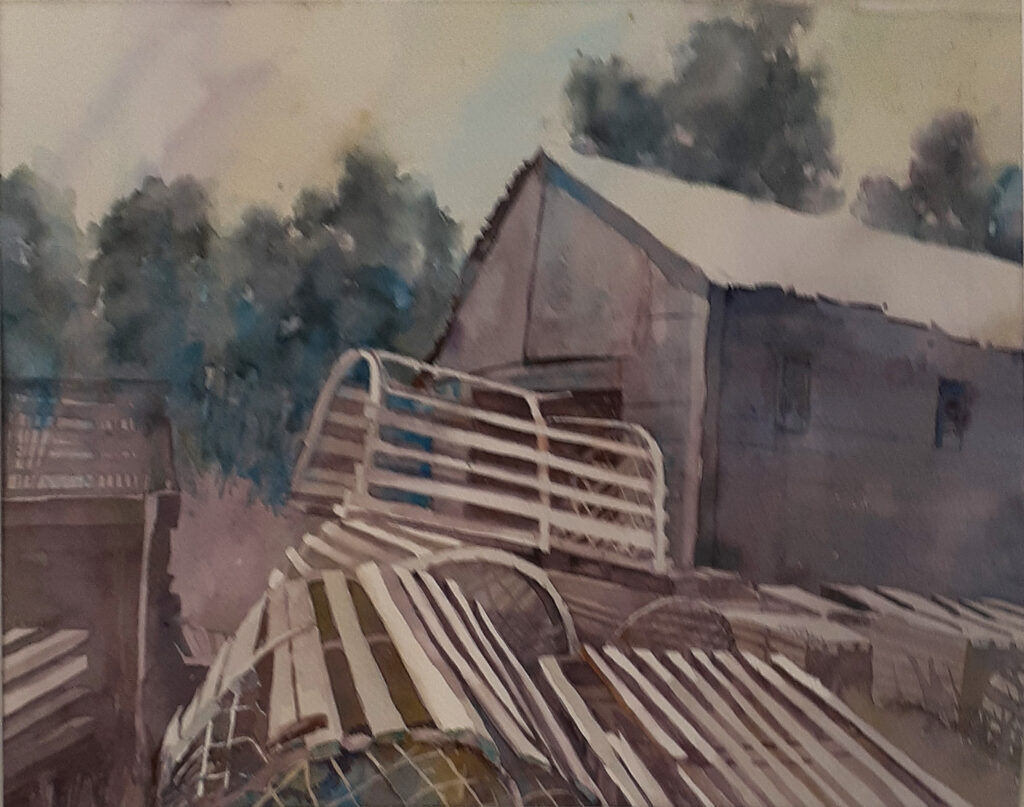 HONORABLE MENTION: "Used ta'be" Lobstering, Watercolor by Amanda Lee, 13in x 16.5in, $250 (October 2020)