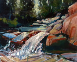 Falls on the Run, Oil by Marcia Chaves, 16in x 20in, $400 (November 2020)