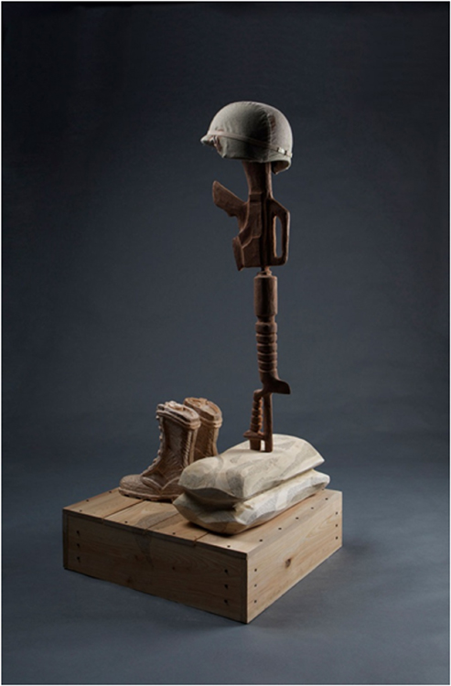 FIRST PLACE: Fallen Soldier, Wood, Kevlar, Fabric, Ink by Alicia Dietz (October 2015)