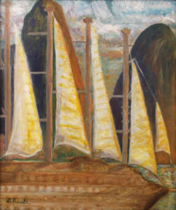 Sunset Sail, St. Lucia, Acrylic and Collage by Diane B Russell  (October 2015)