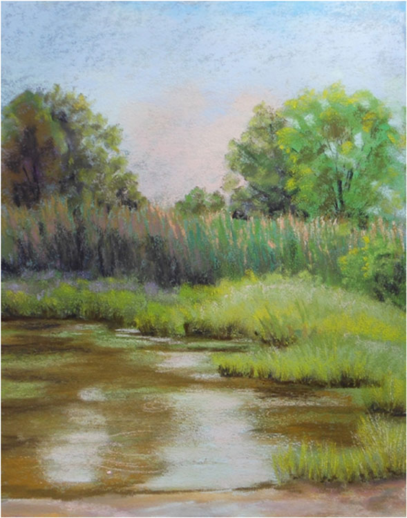 HONORABLE MENTION: Morning by the Pond, Pastel by Kathleen Willingham  (August 2015)