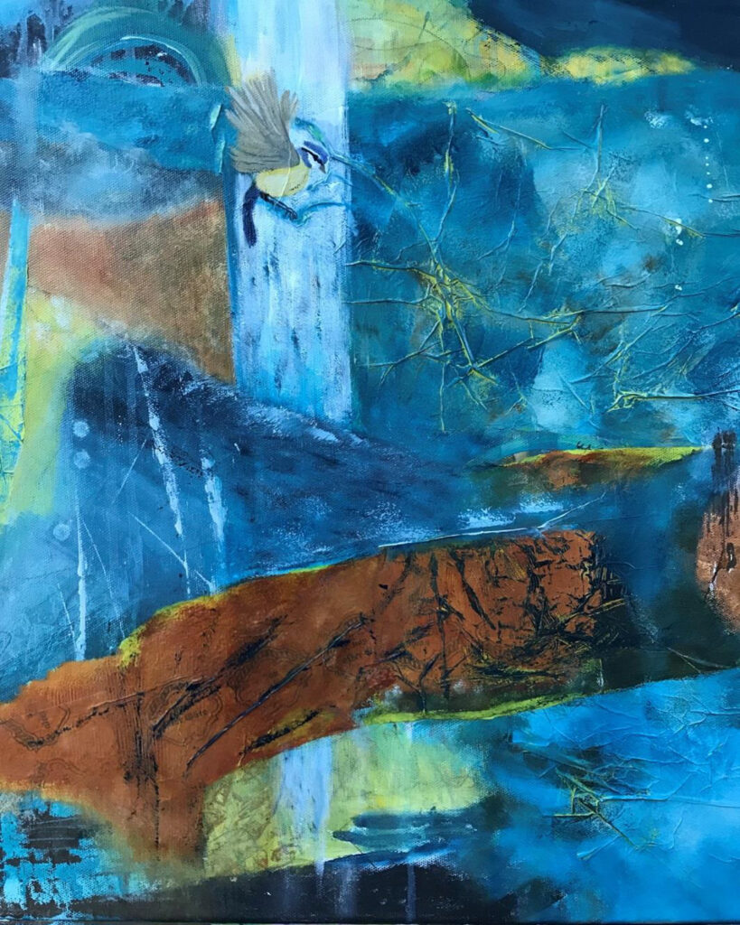 HONORABLE MENTION: Hope Springs Eternal, Mixed Media by Bev Bley, 20in x 16in, $400 (March 2021)
