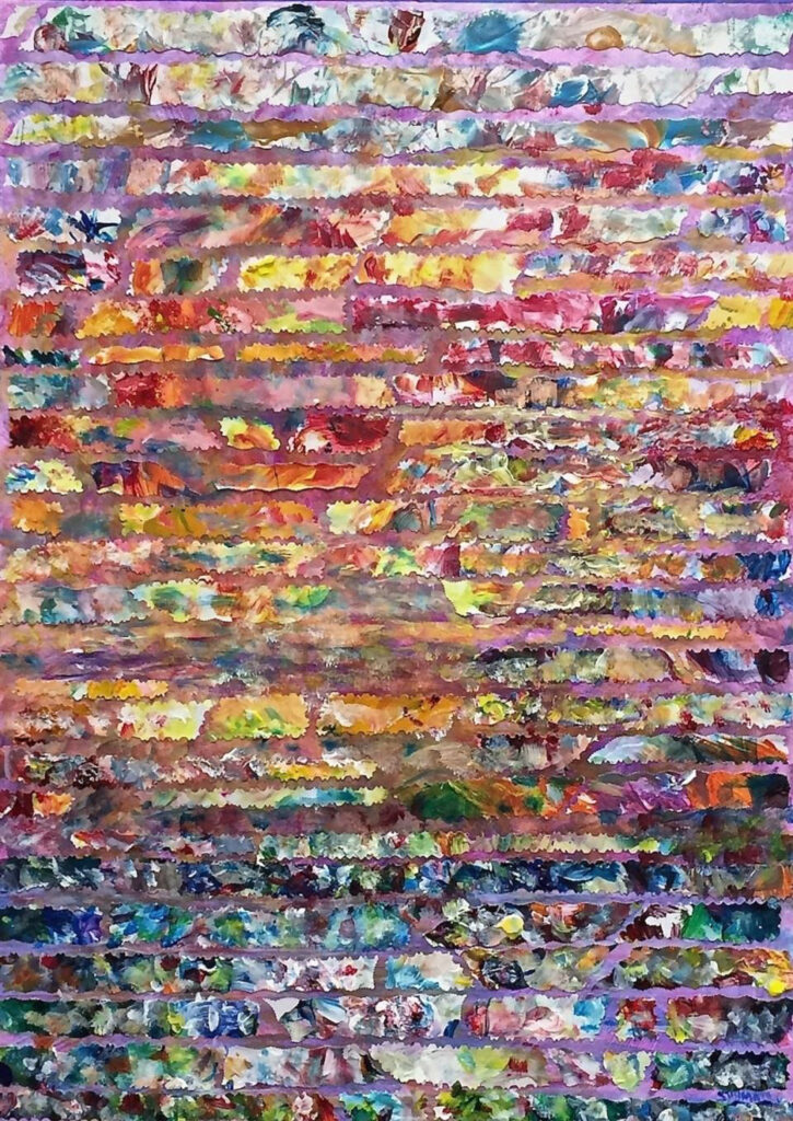 HONORABLE MENTION: Sunrise Over the Hampton Roads, Mixed Median & Collage by Elizabeth Shumate, 24in x 17in, $575 (April 2021)