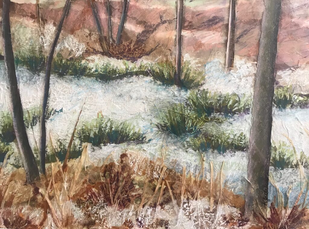Frozen Pond, work by Karen Julihn, 18x25, $500