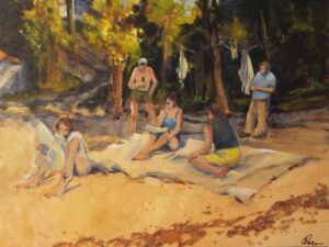 Potomac Picnic, Oil by Marcia Chaves, 18in x 24in, $385 (August 2021)