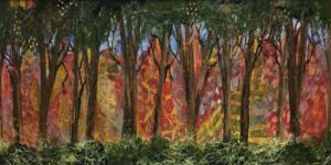 Fairy Wood, Collage by Sally Rhone-Kubarek, 12in x 24in, $450 (September 2021)