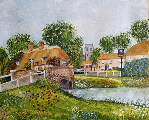 English Country Village, watercolor by Terry Maple (MG: September 2021)