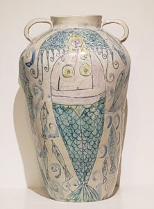 Mermaid Fish Jug, Porcelain by Joan Limbrick, 18in x 12in x 7in, $350 (October 2021)