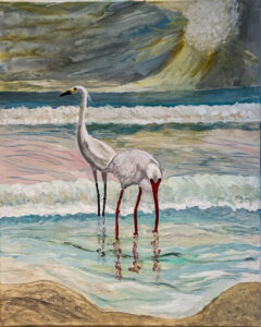 Egret and ibis, Acrylic by Taylor Cullar, 20in x 16in, $100 (November 2021)