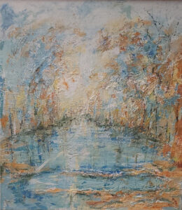 Fall on the Rappahannock, Coldwax Oil by Mary Peterman, 30in x 26in, $350 (November 2021)