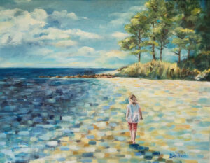 Girl on Beach, Oil on Canvas by Lois Baird, 14in x 18in, $300 (November 2021)