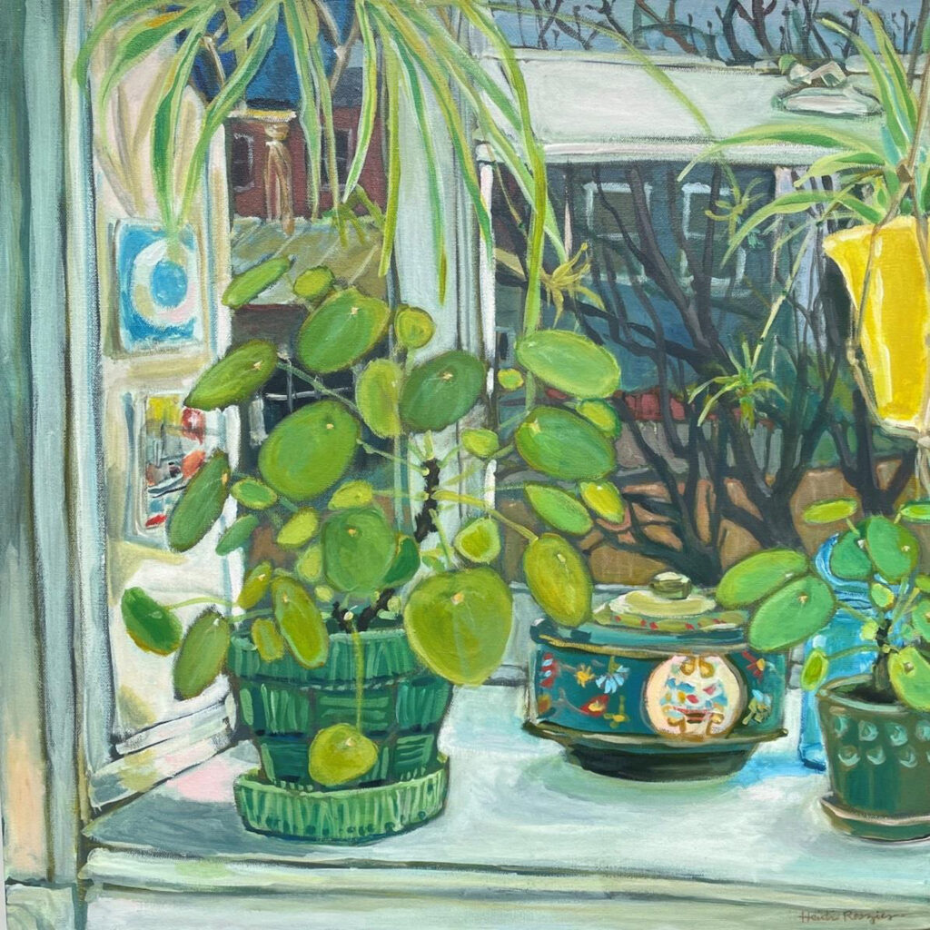 FIRST PLACE: Kitchen Window, January, Acrylic on Canvas by Heidi Reszies, 24in x 24in, $1400 (March 2022)