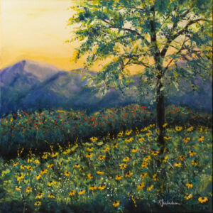 Mountain Overlook, Acrylic by Karen Julihn, 24in x 24in, $500 (March 2022)
