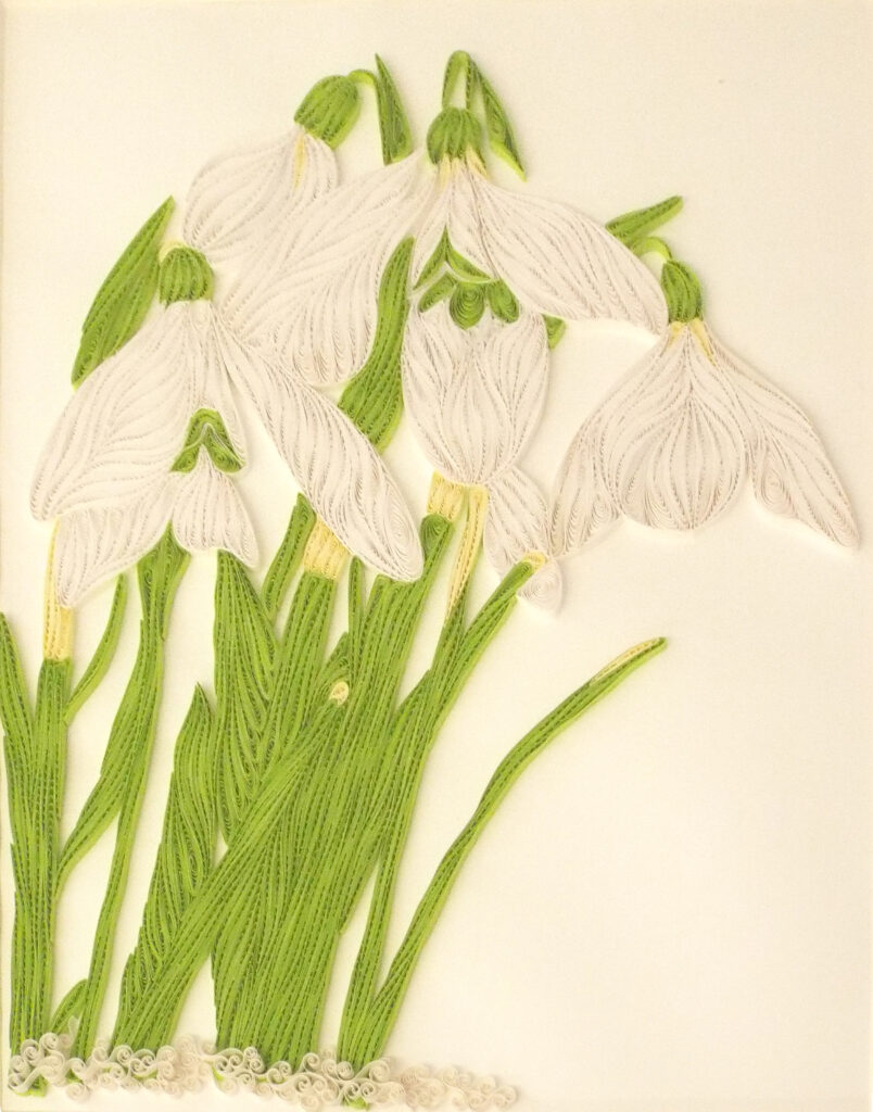 THIRD PLACE: Snowdrops, Quilling Paper by Svetlana Lechkina, 14in x 11in, $350 (March 2022)