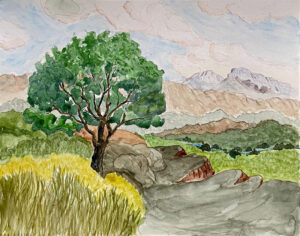 The Bluffs, Watercolor by Taylor Cullar, 11in x 14in, $80 (March 2022)