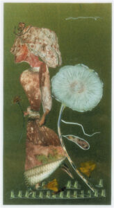 The Girl with the Flaxen Hair, Mixed Media Collage by Teresa Blatt, 11in x 6in, $210 (March 2022)