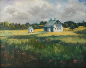 The Green Barn, Oil on Linen Board by Michele V. Costello, 11in x 14in, $300 (March 2022)