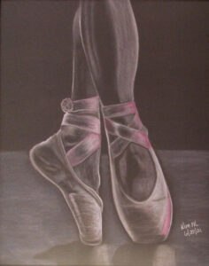 Dance, Dance, Dance, White and Black Charcoal and Pencil by Kim Makonnen, 14in x 11in, $120 (April 2022)