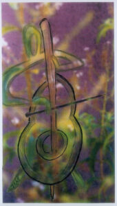 Jungle Cello, Inked Mixed Media-Pareidolia by Teresa Blatt, 11.5in x 6.5in, $200 (April 2022)