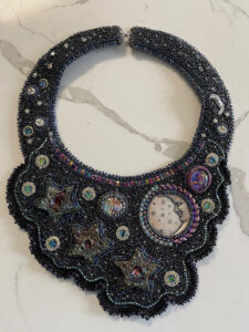 Starry Starry Night Collar, Mixed Media-Bead Embroidery by Jody Bryan, 11in x 8in, $595 (April 2022)