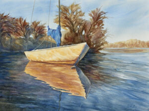 Still Water Deep Reflections, Watercolor by Barbara Powderly, 18in x 24in, $400 (April 2022)