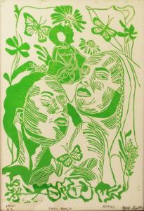 Green Forest, Linoleum Block Print by Azaria Lewis, 19in x 13in, $100 (June 2022)