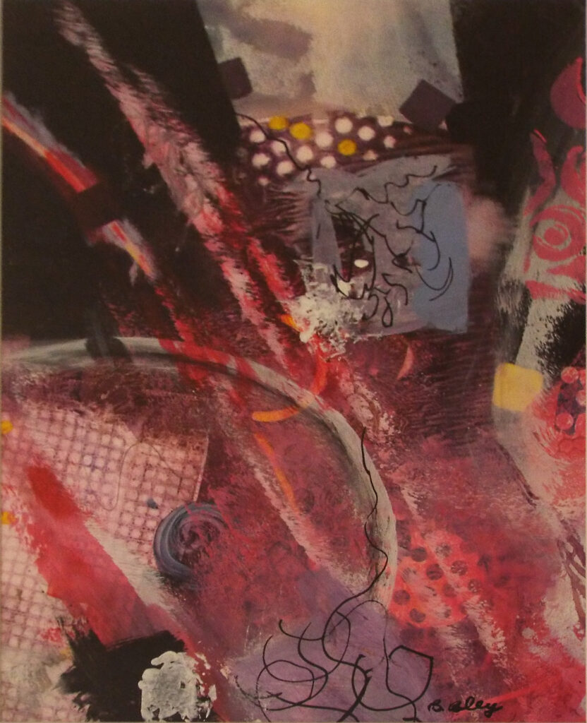 HONORABLE MENTION: Interruptions, Mixed Media on Yupo Paper by Bev Bley, 16in x 13in, $250 (June 2022)