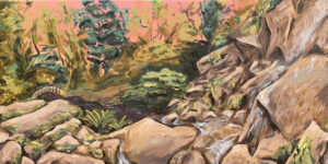 Maymont Japanese Graden, Oil on Canvas by Jasper Drilling, 12in x 24in, $290 (June 2022)