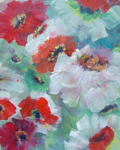 Posie Patch, Acrylic by Diane Preus, 10in c 8in, $175 (July 2022)