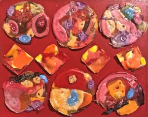 Red Hot Summer Days, Recycled Melted Plastic Bottle Caps by Elizabeth Shumate, 8in x 10in, $195 (July 2022)