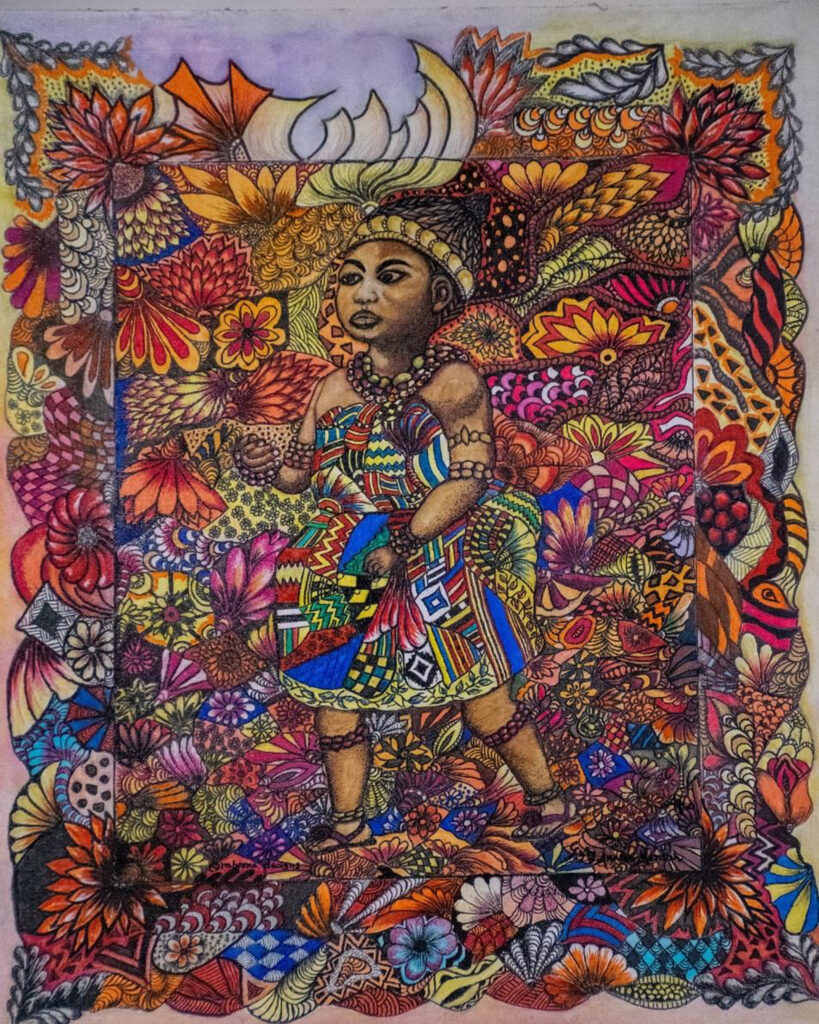 THIRD PLACE: African Princess, Mixed Media by Gifty Annan-Mensah, 20in x 16in, $1500 (August 2022) FIX