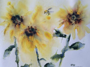 Bee Happy, Watercolor by Mary Peterman, 9in x 12in, $200 (August 2022)