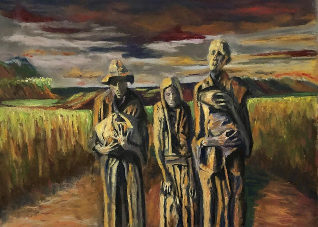 HONORABLE MENTION: Famine Memorial Transposed, Pastels by Elizabeth Rice, 10in x 14in, NFS (October 2022)