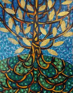 Tree of Life, Mixed Media Collage by Lisa Leon, 14in x 11in, $185 (October 2022)