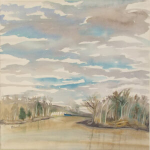 Snow Clouds-Marina, Plein Aire Watercolor by Pat Knock, 10.5in x 10.5in, $240 (Dec. 2022 - Jan. 2023)