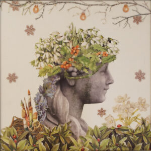Winter Queen, Collage by Kay L. Roscoe, 12in x 12in, $180 (Dec. 2022 - Jan. 2023)