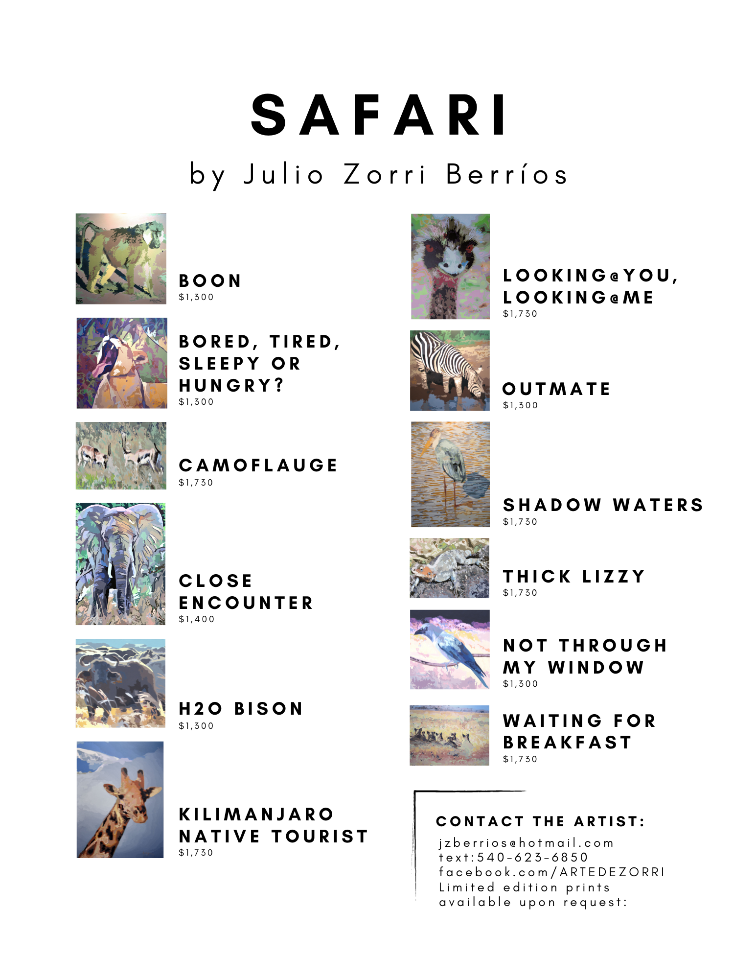 Berrios, Zee. Safari Pricelist and Prints